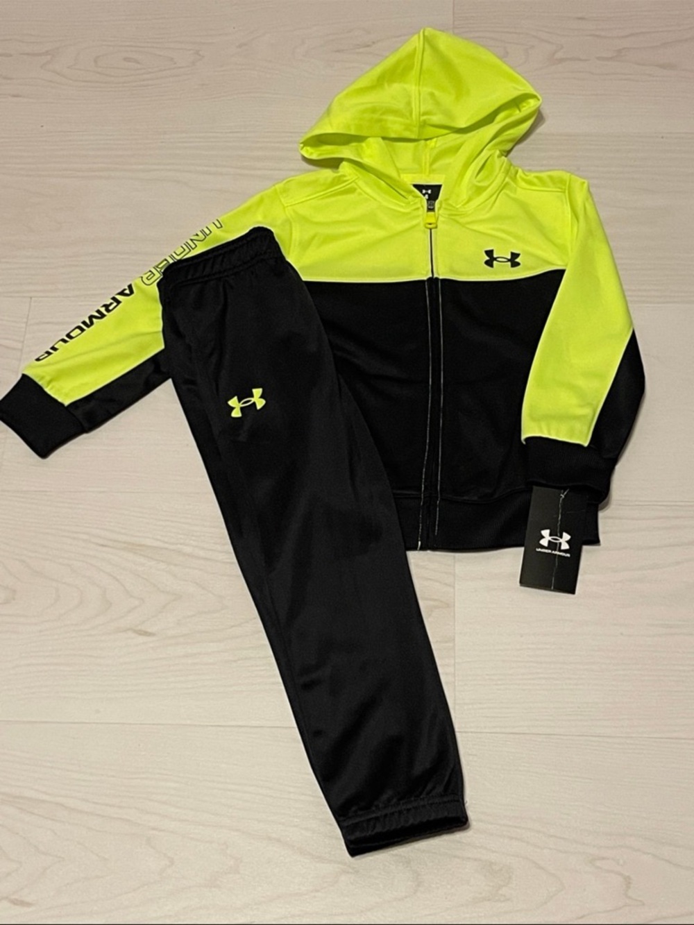 Under Armour Neon Yellow and Black Kids Hoodie & Pants Set